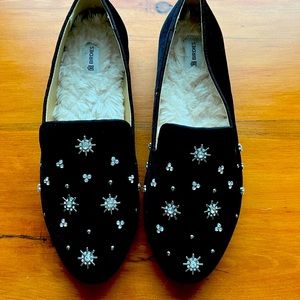 Birdies New Black Starling Crystal Embellished Shearling Lined Flats Loafer 8.5